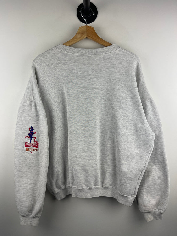 Vintage 90s Marlboro Lizard Embroidered Grey Crewneck