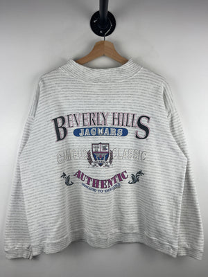 Vintage 90s Beverly Hills Jaguars University Striped Grey Crewneck
