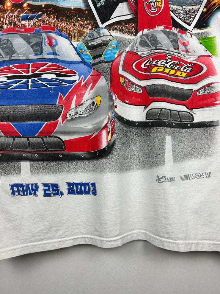 Vintage 2003 Nascar Chase Coca Cola 600 All Over Print White Tee