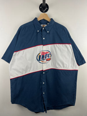 Vintage Nascar Miller Lite Beer White & Navy Button Up Short Sleeve Shirt