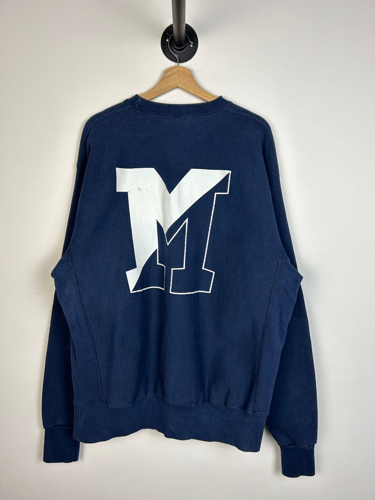 Vintage 90s University Of Marietta Reverse Weave Navy Crewneck