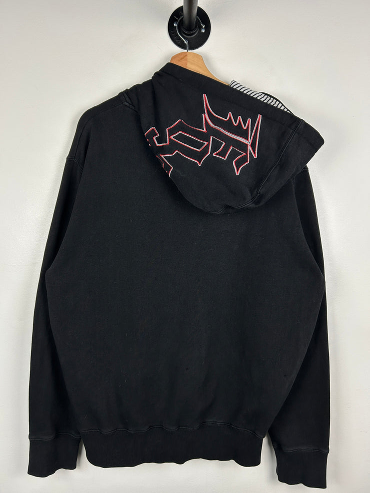 Vintage Y2K Fox Embroidered Black & Red Zip Up Hoodie