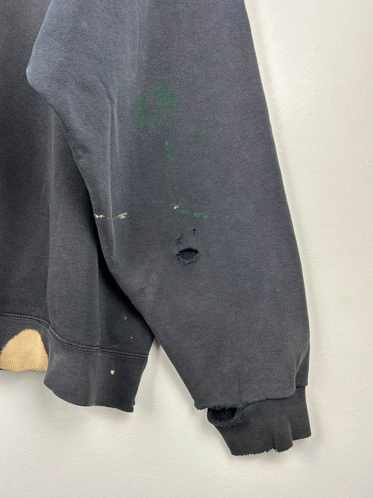 Vintage 90s Nike Spellout Swoosh Thrashed Black Crewneck