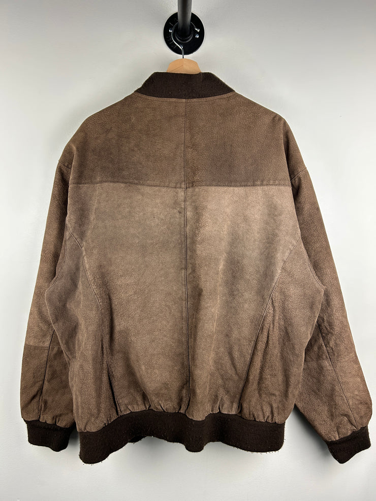 Vintage Brown Suede Leather Bomber Jacket
