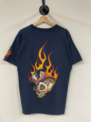 Vintage Y2K JNCO Flamming Skull Navy Tee