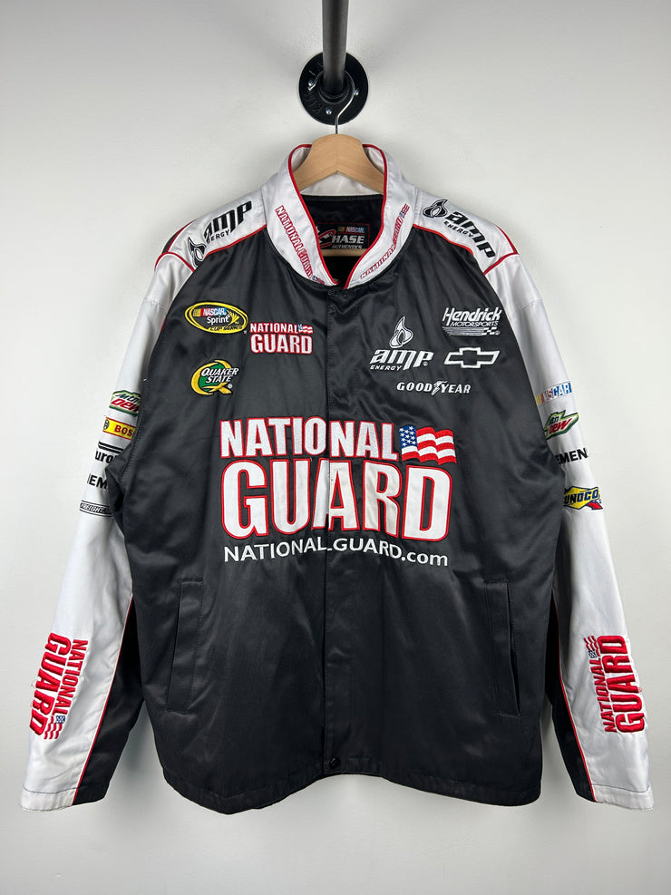 Vintage Nascar Chase Dale Jr National Guard Satin Black Racing Jacket