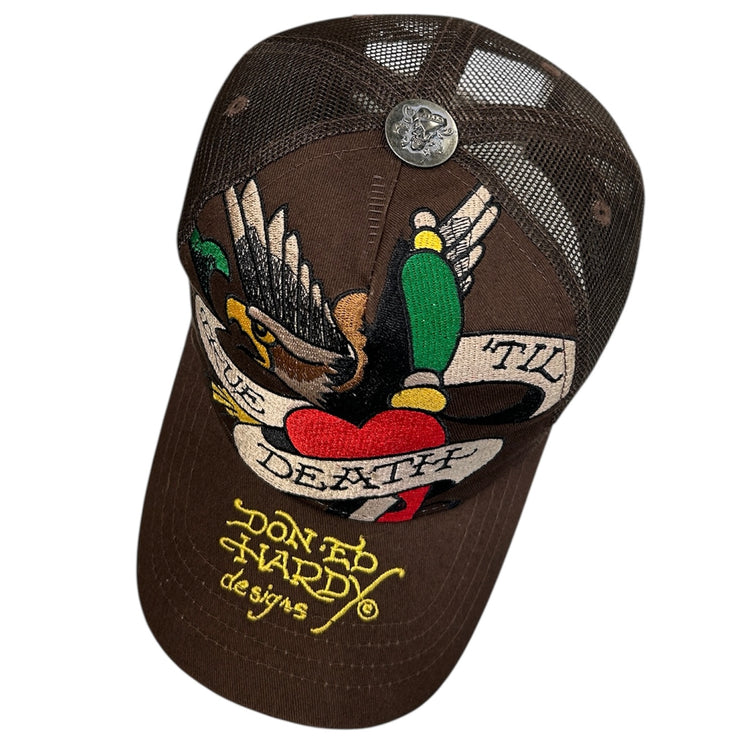 Vintage Y2K ED Hardy Eagle Brown Trucker Hat