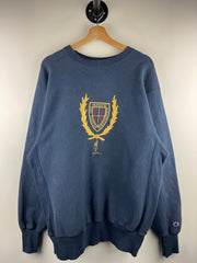 Vintage 90s Champion Reverse Weave Atlanta Olympics Embroidered Navy Crewneck
