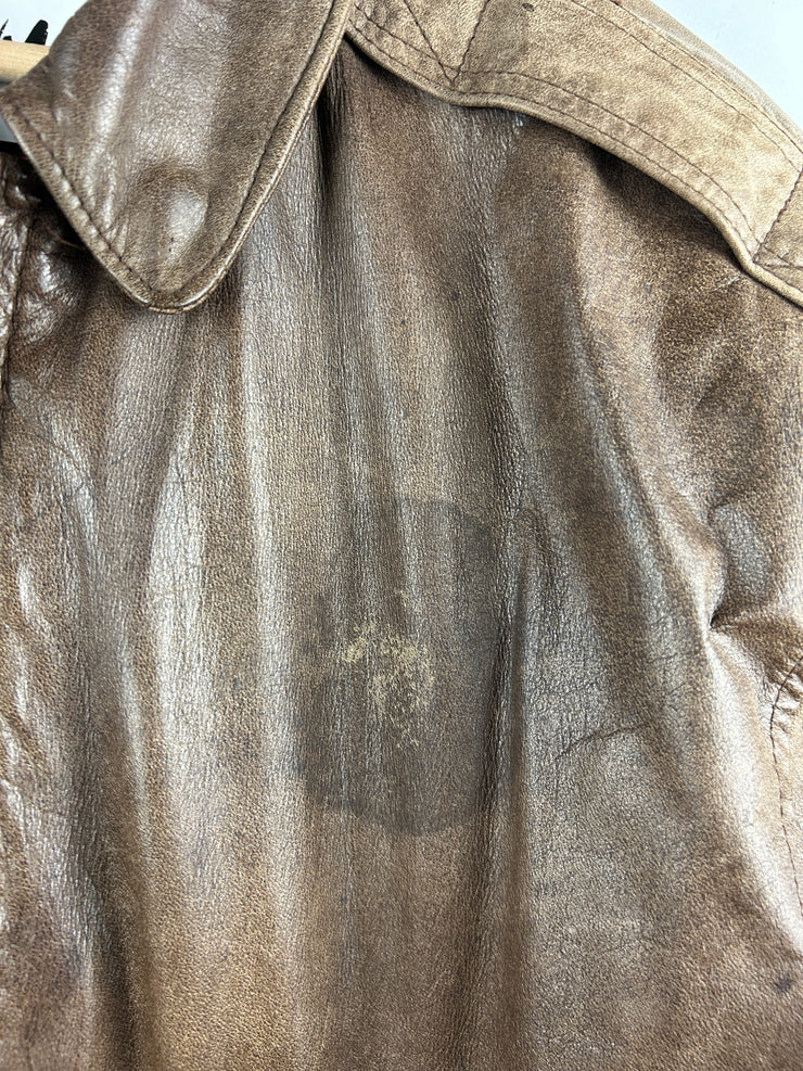 Vintage 90s General Clothing Company Faded Brown Leather Bomber Jacket