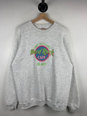 Vintage 90s Hard Rock Café Orlando Embroidered Grey Crewneck
