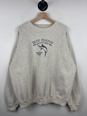 Vintage Croft & Barrow Blue Marlin Outfitters Fishing Embroidered Grey Crewneck