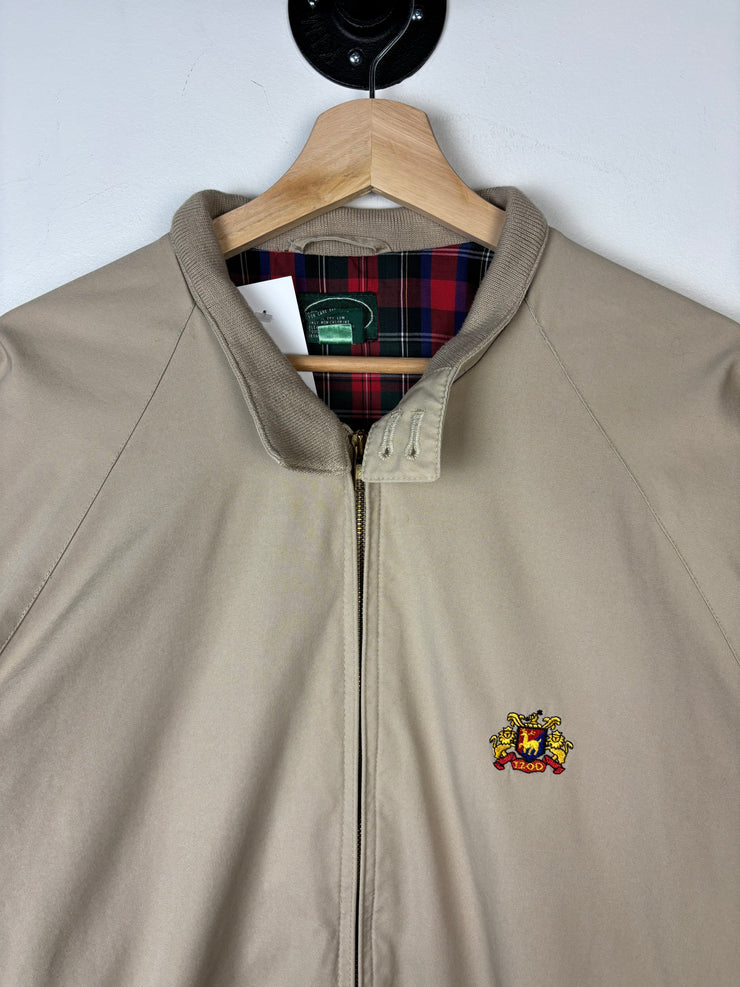 Vintage 90s Izod Plaid Lined Beige Harrington Jacket