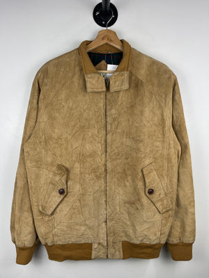 Vintage 90s Orvis Beige Leather Suede Bomber Jacket