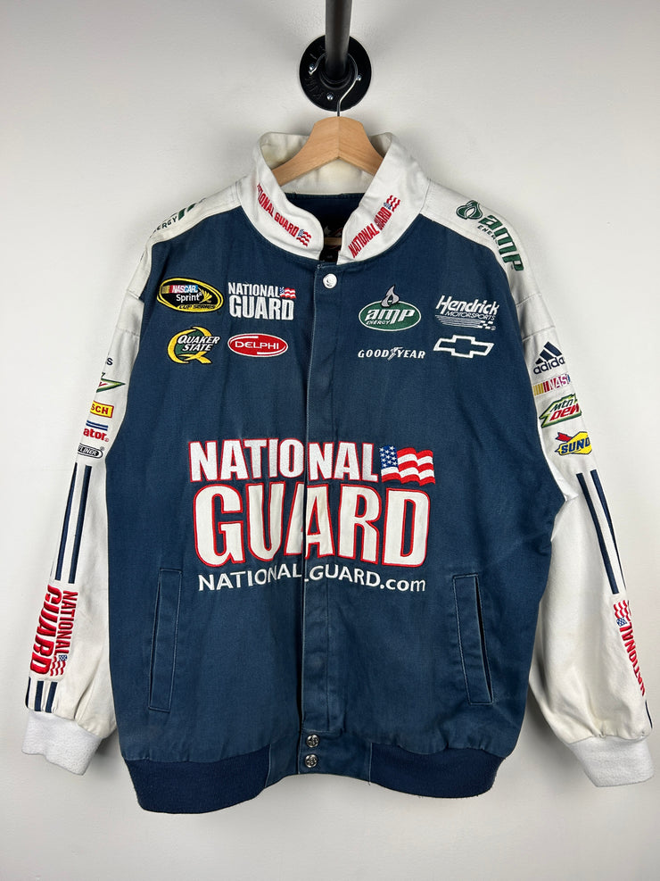 Vintage Nascar Chase Dale Jr National Guard Navy & White Racing Jacket
