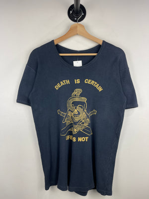 Vintage 80s Military Special Forces Death Is Certain Life Is Not Black Tee