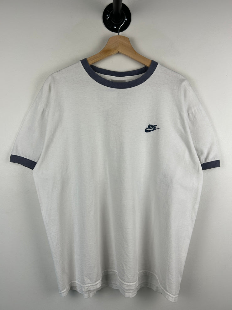 Vintage Nike Swoosh Spellout White Ringer Tee