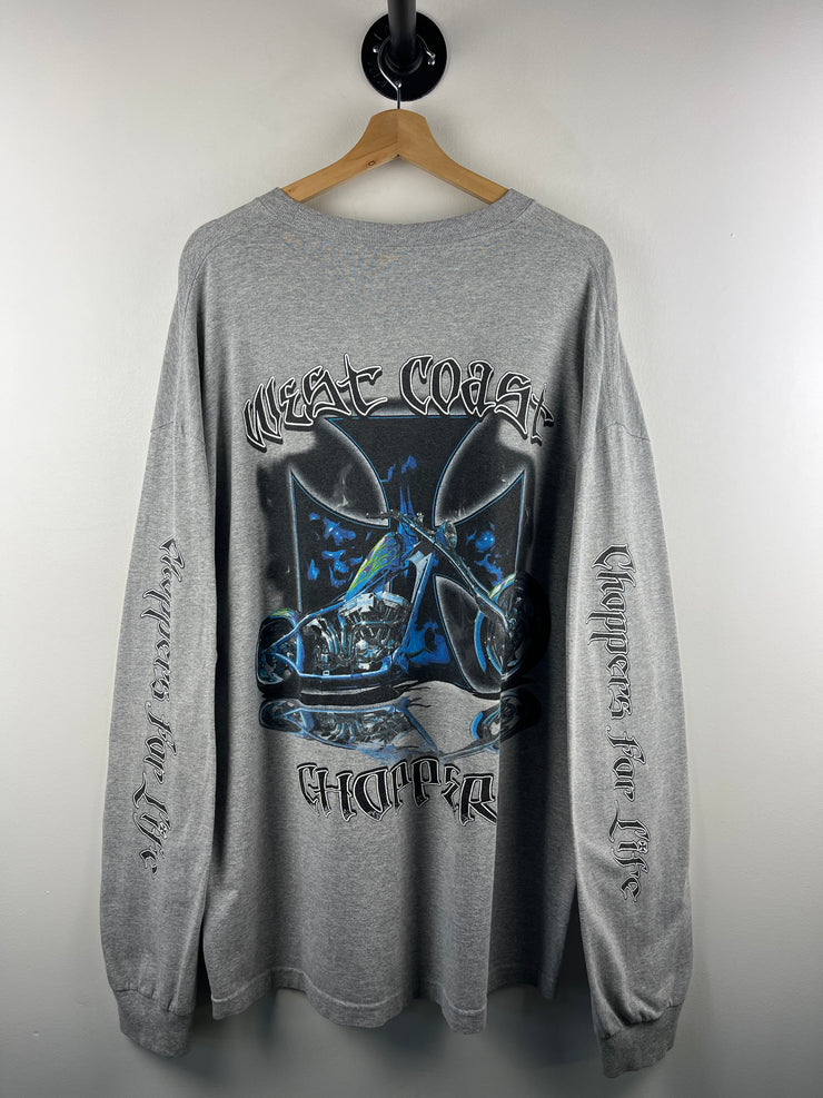 Vintage West Coast Choppers Motorcycle Sleeve Print Grey Long Sleeve