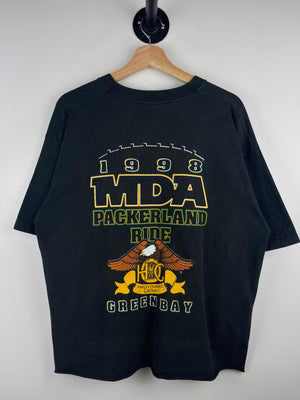 Vintage 90s Harley Davidson Group Packerland Ride Green Bay Cropped Black Tee