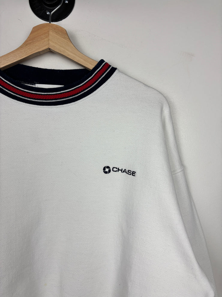 Vintage 90s Chase Bank Embroidered White Crewneck