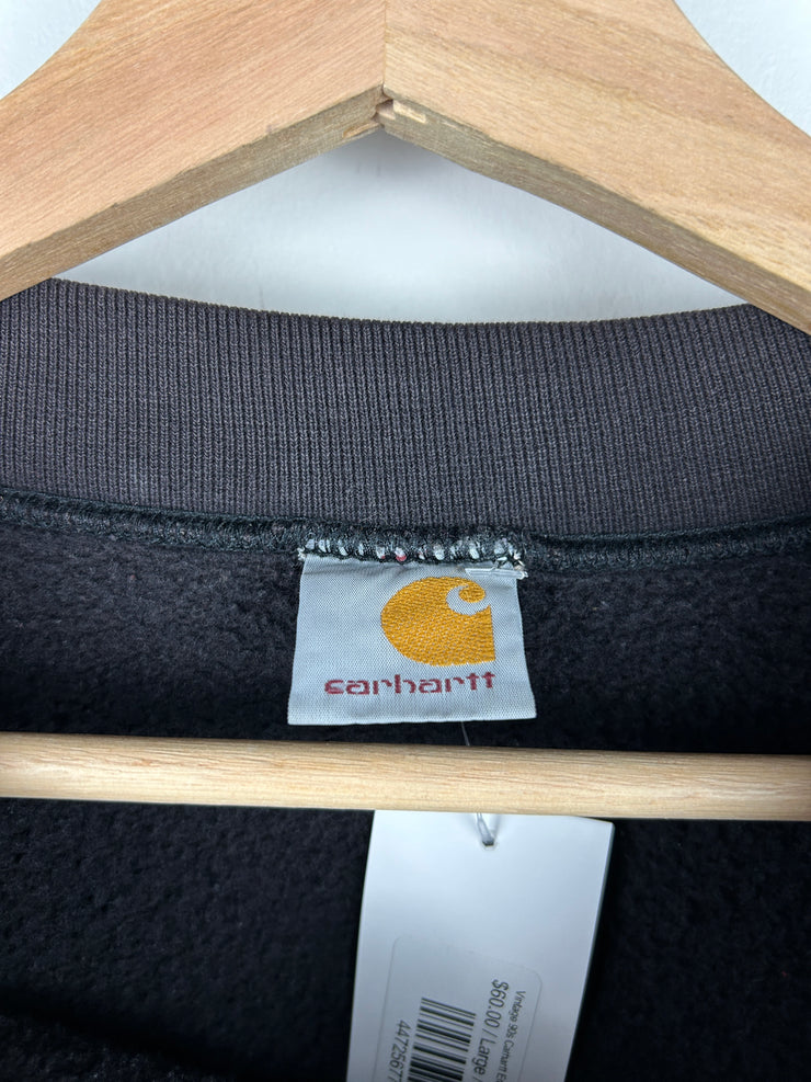 Vintage 90s Carhartt Embroidered Faded Black Crewneck