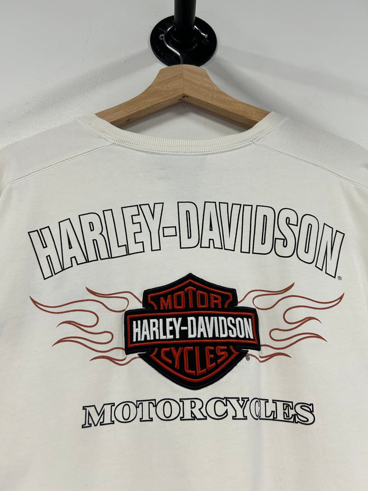 Vintage Harley Davidson Flames White Long Sleeve