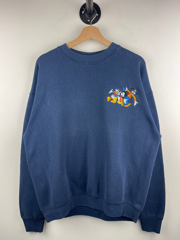 Vintage 90s Disney Mickey & Co Donald Duck Goofy Mickey Embroidered Navy Crewneck