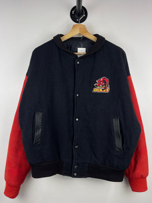 Vintage 90s OHL Belleville Bulls Black & Red Wool Varsity Jacket