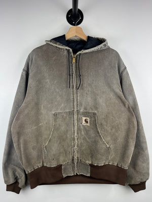 Vintage 90s Carhartt Active Insulated Faded Brown Hooded Work Jacket J06 CHT