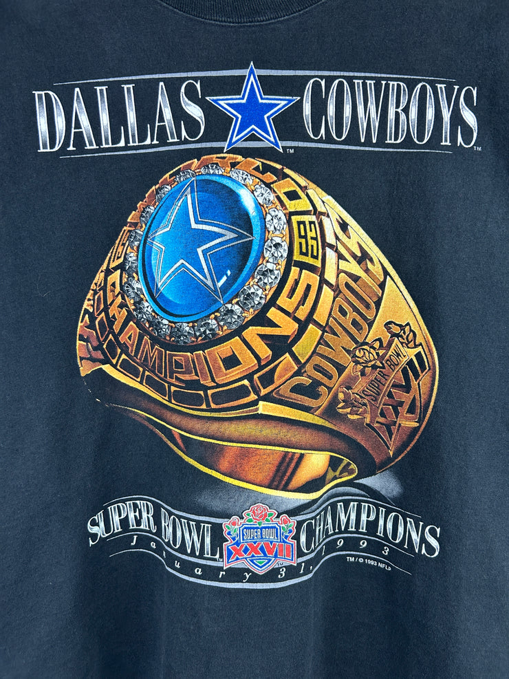 Vintage 90s NFL Dallas Cowboys Super Bowl Champions Ring Black Mock Neck Long Sleeve