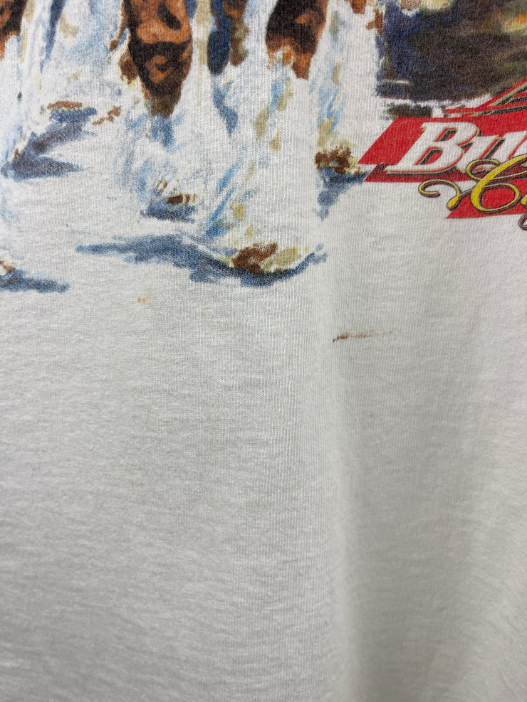 Vintage 90s Budweiser Beer Clydesdales Horses White Tee