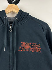 Vintage Harley Davidson Skull Flames Embroidered Black Zip Up Hoodie