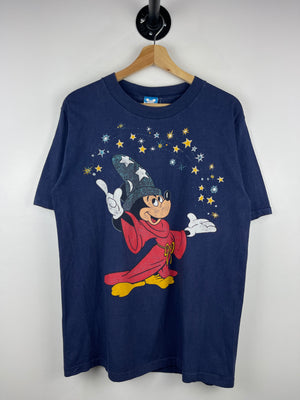 Vintage 90s Disney Mickey Mouse Fantasia Sorcerer Navy Tee