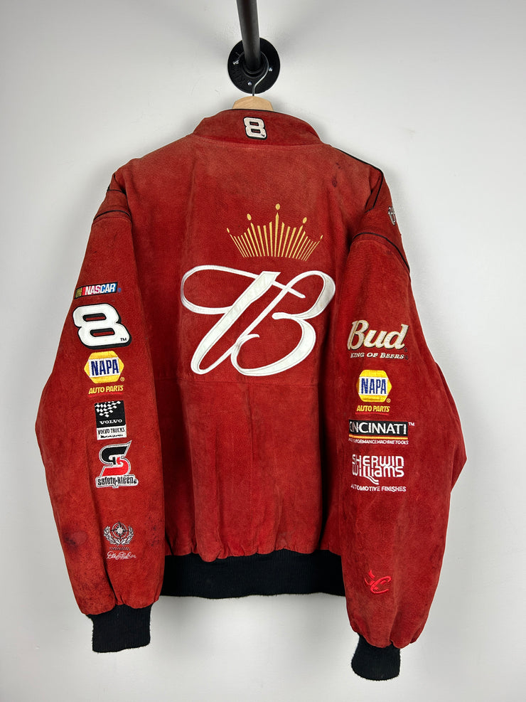 Vintage 90s Nascar Jeff Hamilton Budweiser Dale Earnhardt Jr. Suede Racing Red Jacket