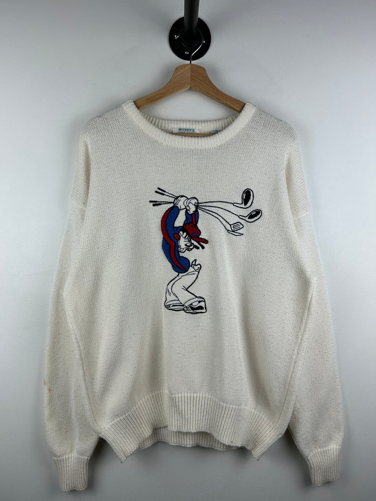 Vintage 90s Disney Mickeys Golf Club Goofy White Knit Sweater