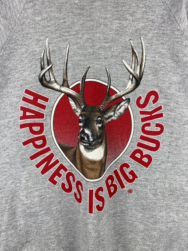 Vintage 90s Happiness Is Big Bucks Hunting Grey Crewneck