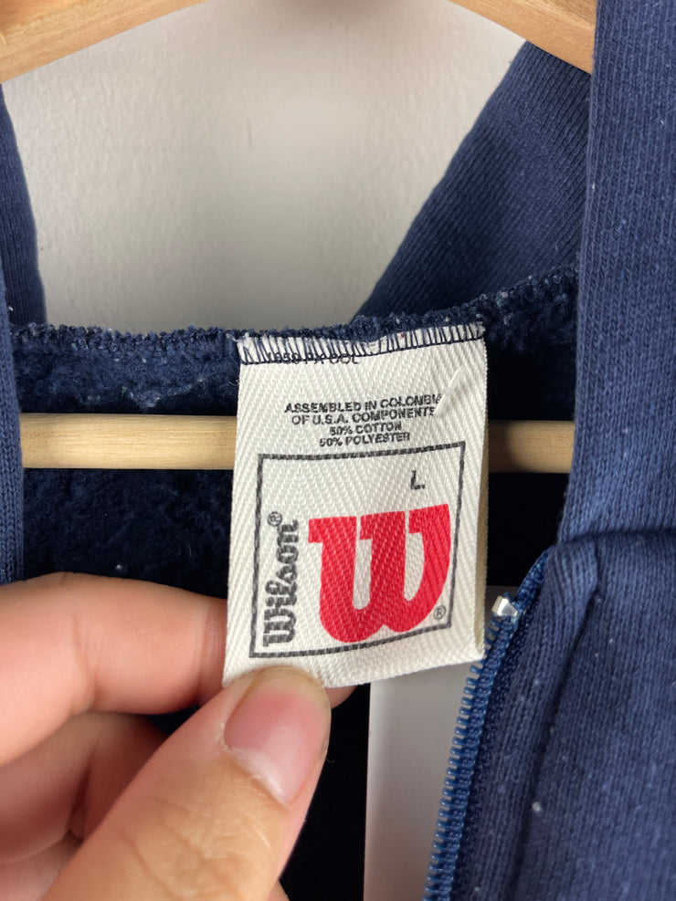 Vintage 90s Wilson Embroidered Navy Zip Up Hoodie