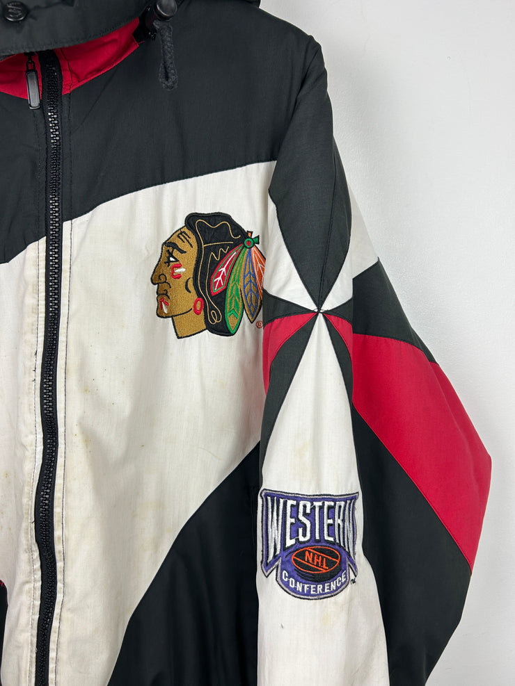 Vintage 90s NHL Pro Player Chicago Blackhawks Insulated Hooded Jacket