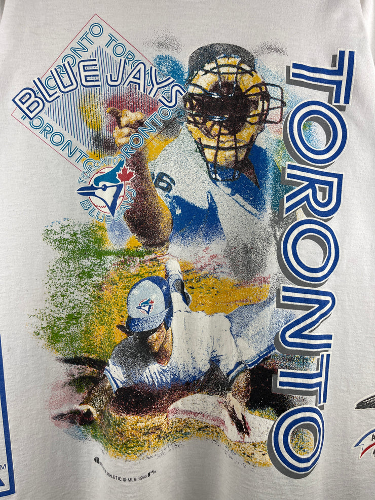 Vintage 90s MLB Bulletin Toronto Blue Jays All Over Print White Tee