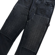 Amiri Straight Leg Panned Debossed Double Knee Black Denim Jeans