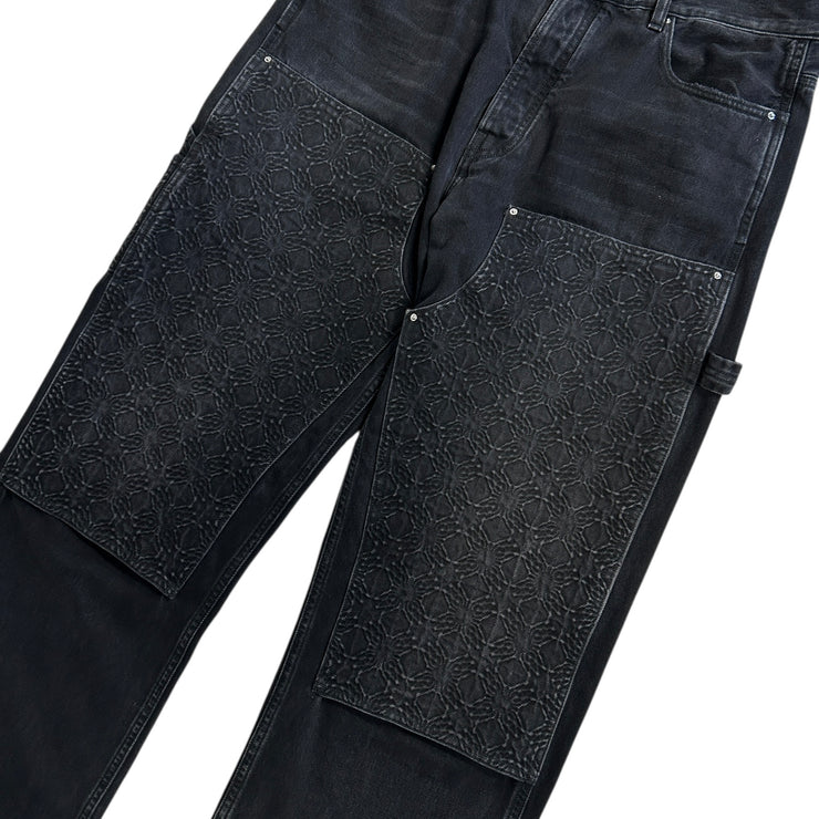 Amiri Straight Leg Panned Debossed Double Knee Black Denim Jeans