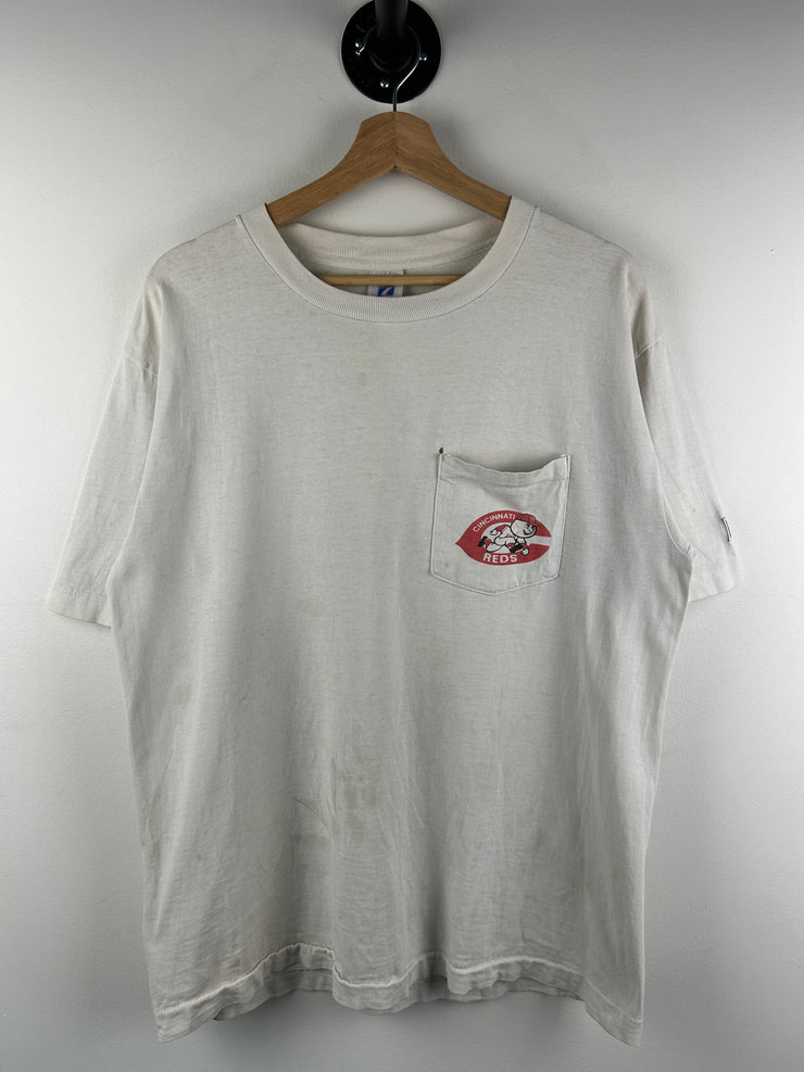 Vintage 90s MLB Logo 7 Cincinnati Red White Tee