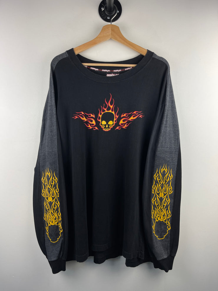 Vintage Y2K Snake Eyes Flaming Skull Black Long Sleeve