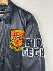 Vintage 90s University Of Waterloo Bio Tech Navy Leather Jacket