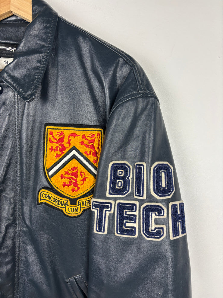 Vintage 90s University Of Waterloo Bio Tech Navy Leather Jacket