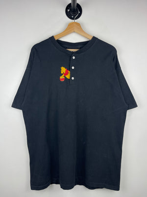 Vintage 90s Disney Winnie The Pooh Embroidered Henley Black Tee