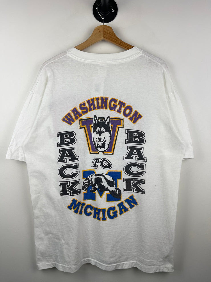 Vintage 90s Rose Bowl Michigan VS Washington Football White Tee