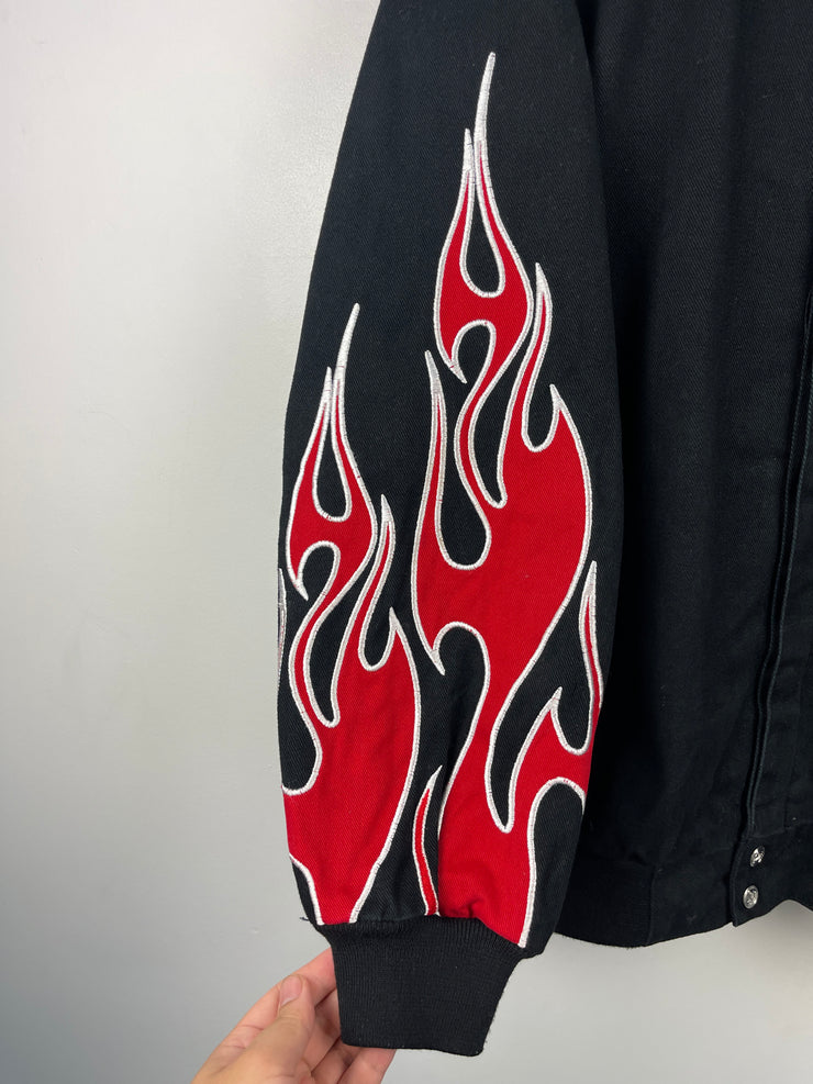 Vintage Nascar Chase Mac Tools Flames Black Racing Jacket