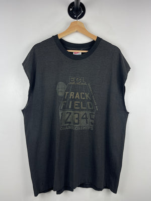 Vintage 90s Track & Field Championships Pennsylvania Faded Black Cut Off Tank Top