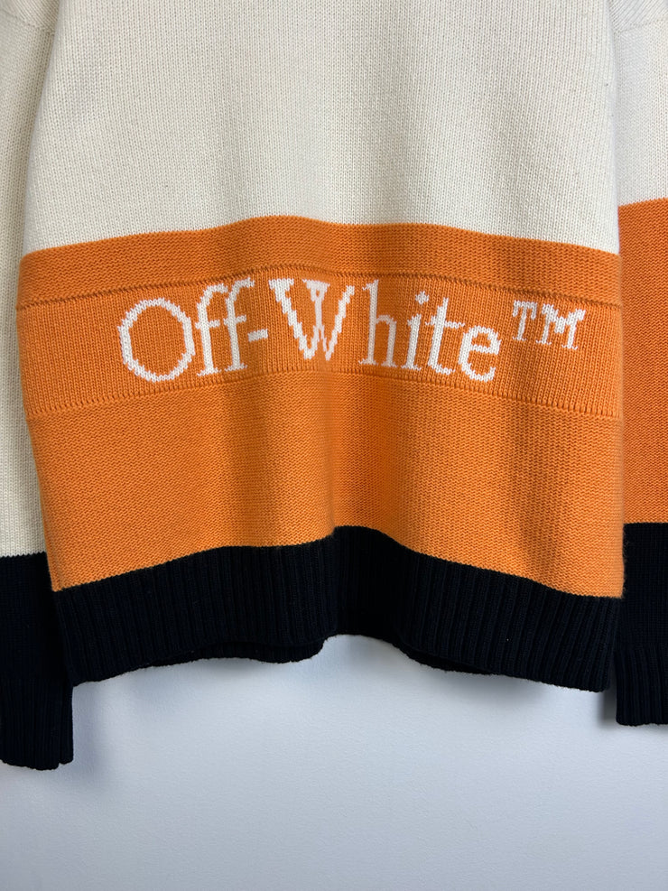 Off White Spellout Cream Knit Sweater