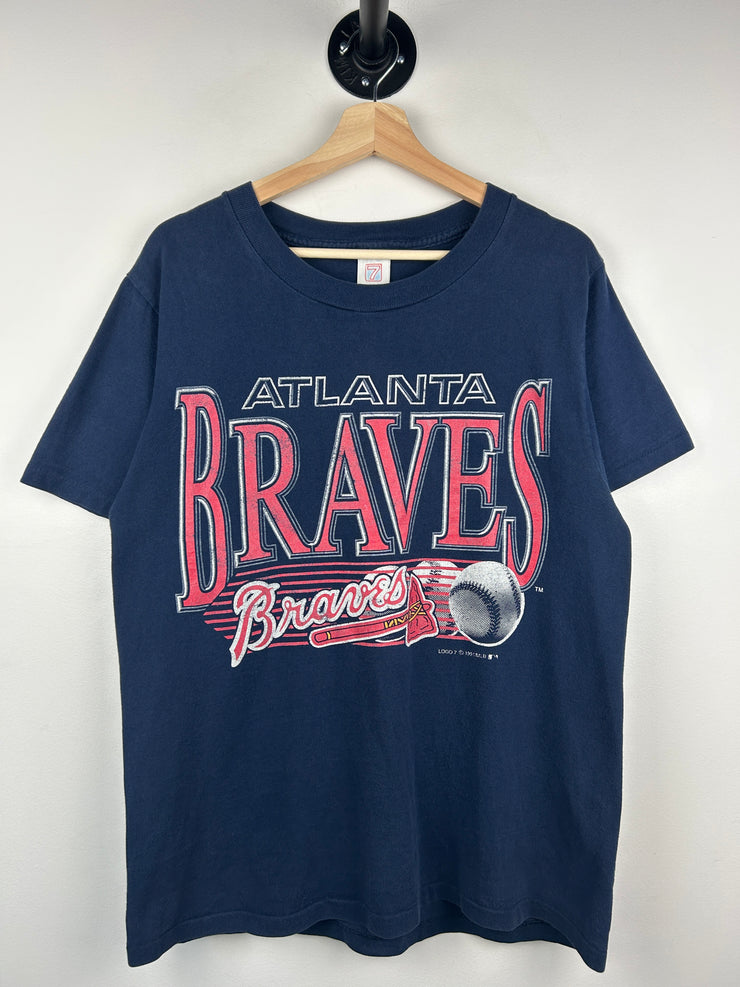 Vintage 90s MLB Logo 7 Atlanta Braves Navy Tee